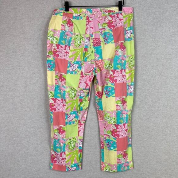 Vintage Lilly Pulitzer Tropical Patchwork Capri Pants Size 10 Flamingo Travel - Picture 9 of 13